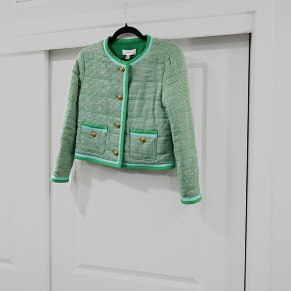 J. Crew Size 6 Green Tweed Classic Jacket with Gold Buttons NWOT - Picture 2 of 7